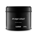 29 High Street. A round, black, candle tin with a removable lid. The black label on the front reads "29 High Street" in white text.