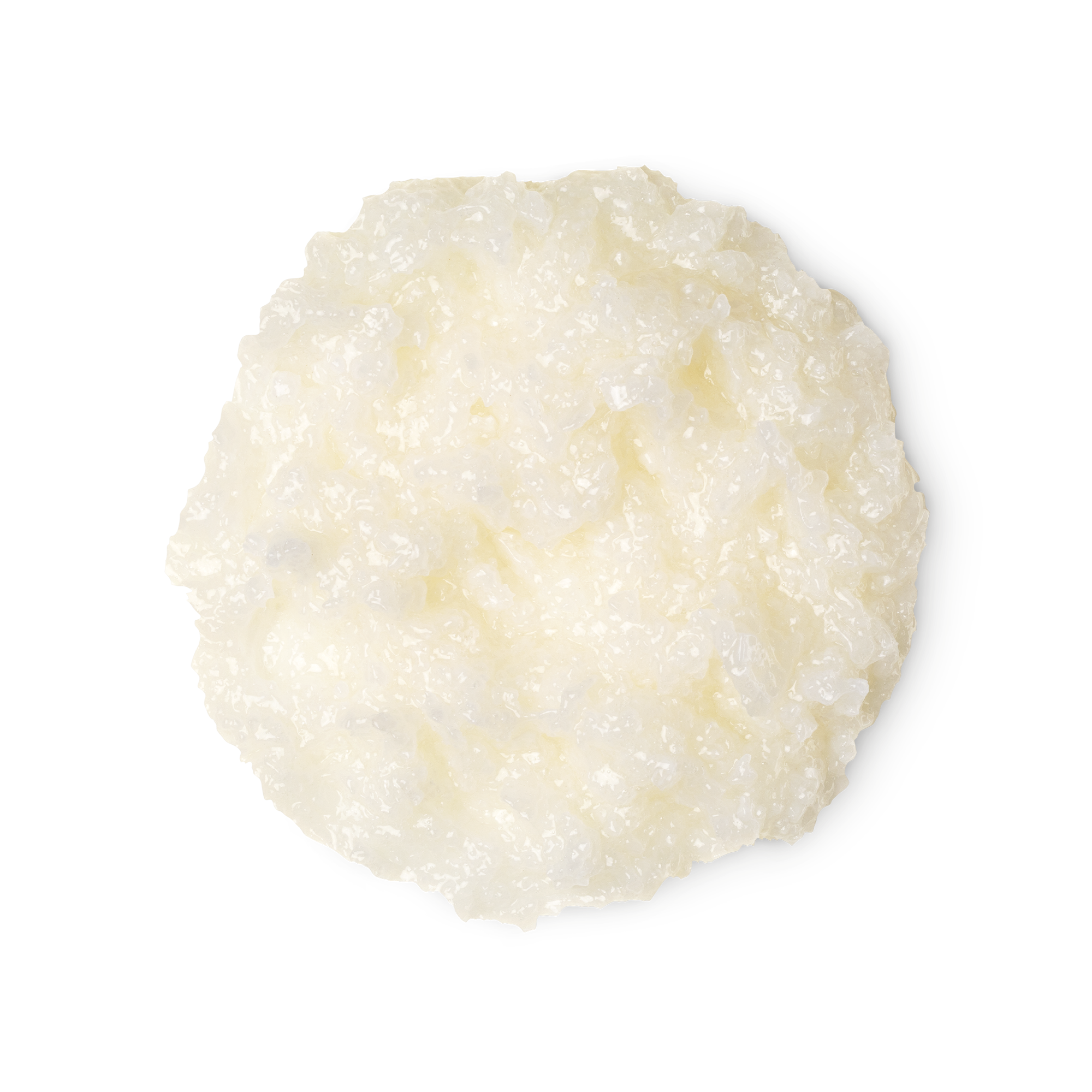 A sample of creamy white Big shampoo, packed full of coarse sea salt.