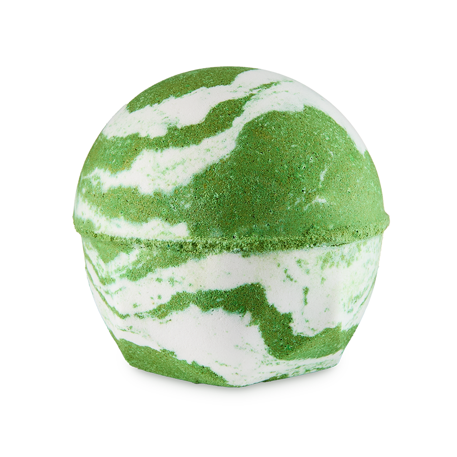 The Cold Bath Bomb features a marbled design of green and white swirls against a plain light grey background.
