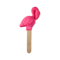Pink Flamingo. A reusable bubble bar comprised of a wooden stick handle topped with a fun, playful, pink flamingo-shaped bubble bar on top.