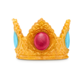 Gold, shimmering crown soap with a large red jewel in the center and blue jewels on the sides all glitter is plastic free.