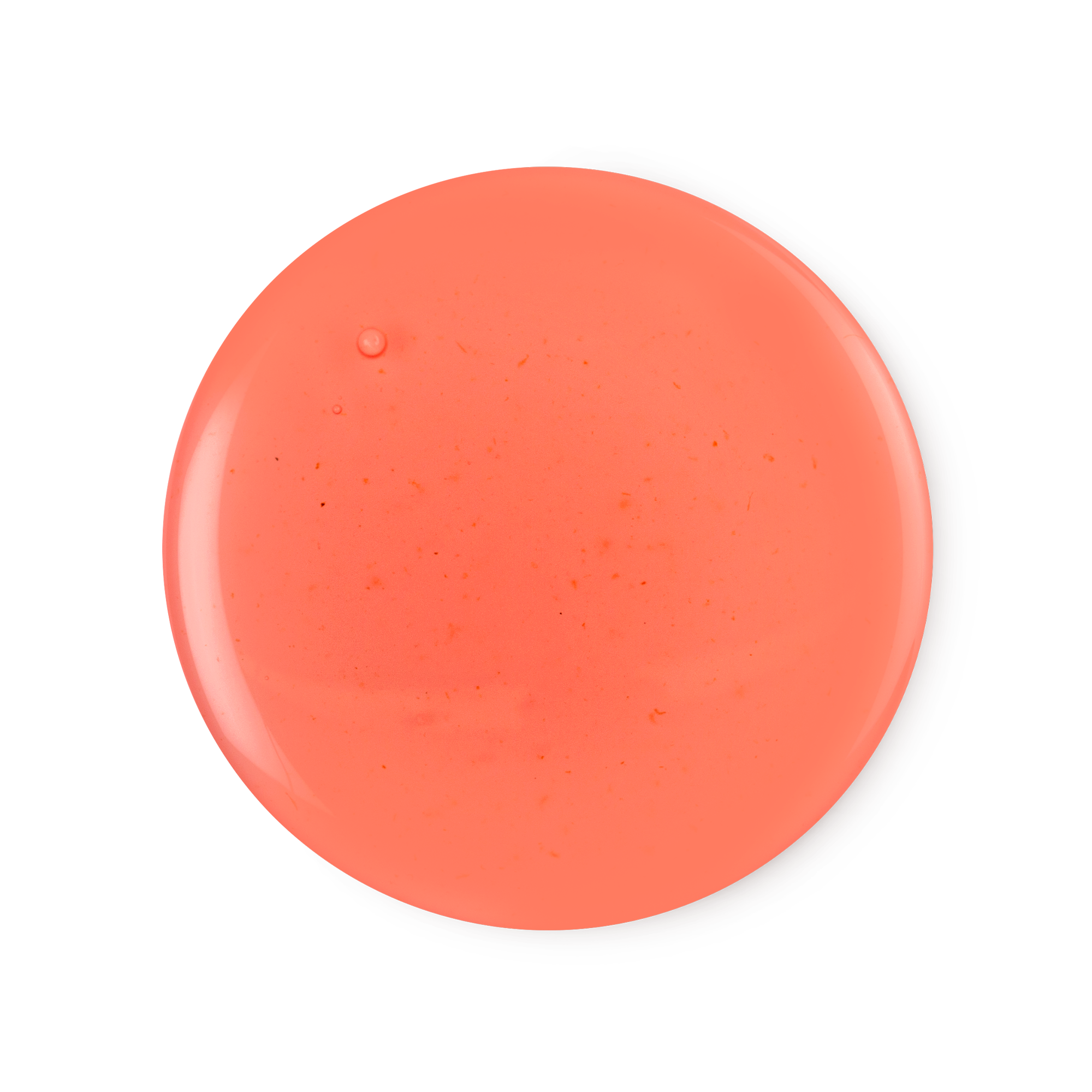 A perfectly circular swatch of translucent, glossy, rosy pink Rose Jam shower gel.