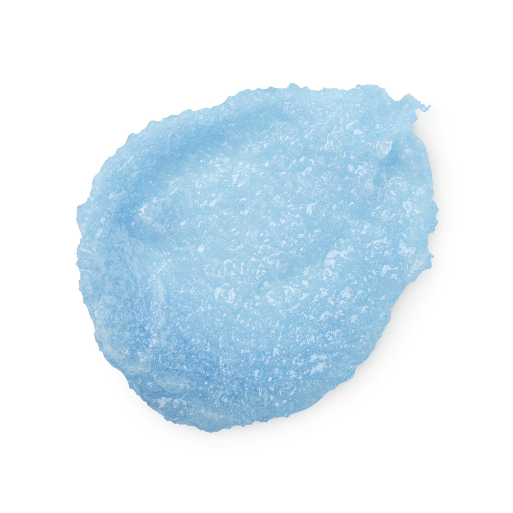 A swatch of bright, light blue, Rub Rub Rub body scrub, thick with sea salt.