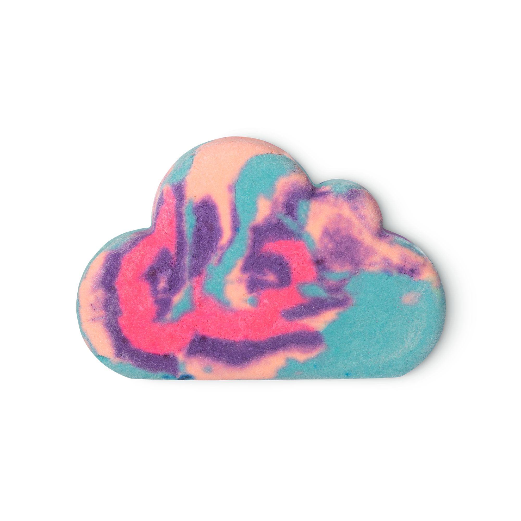 Sleepy Bubble Bar. Shaped like a 2D cloud with swirling multi-colours of pink, blue purple and peach.