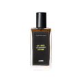 A dark liquid filled glass perfume bottle with a black label, reading 'The Perfume Library' and 'The Smell of Weather Turning'.
