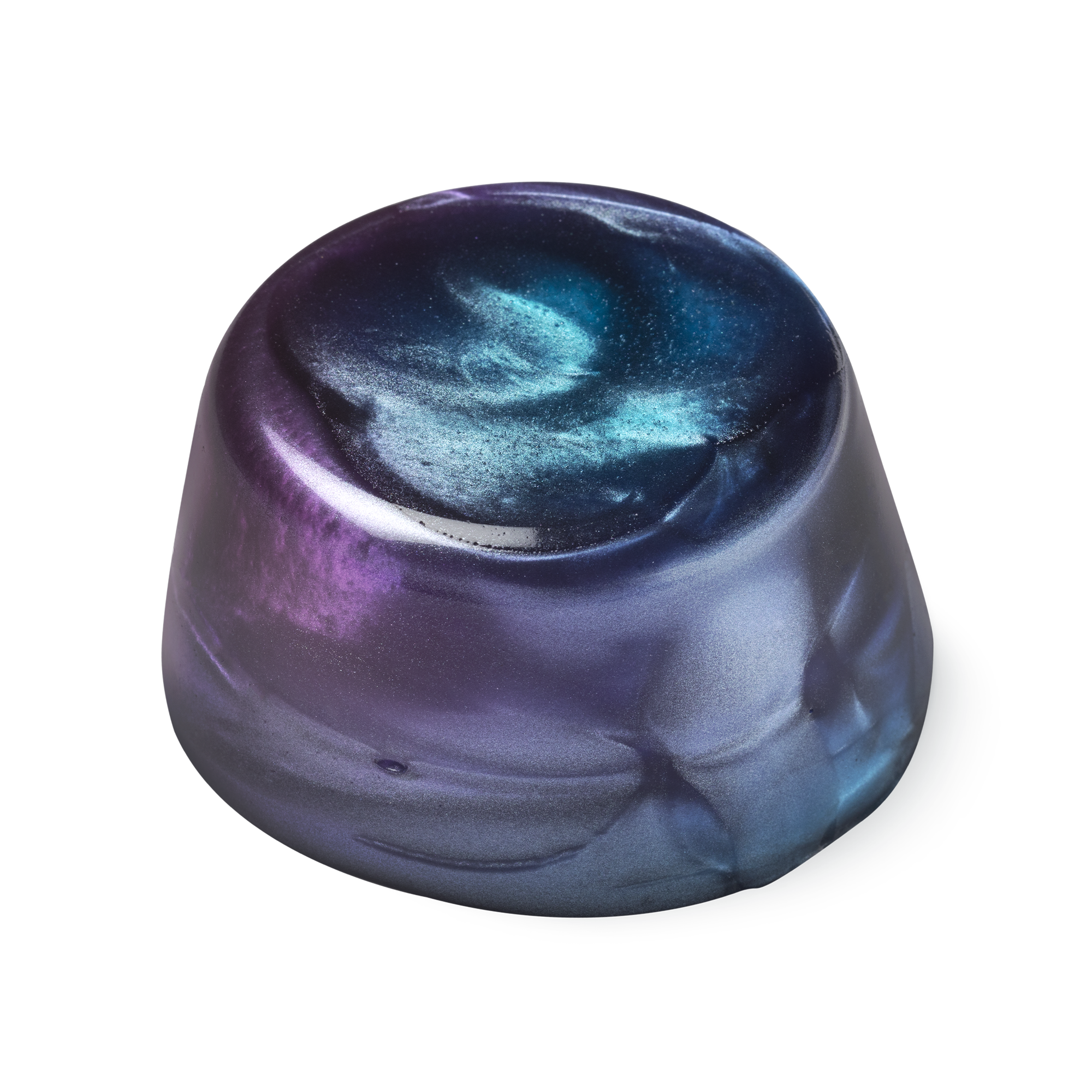 Twilight. A metallic blue, purple and pink coloured, glossy looking, cylindrical shaped shower jelly.