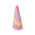 Unicorn Horn Bubble bar. An upright 3D horn made from swirls of shimmery pink, purple and yellow.